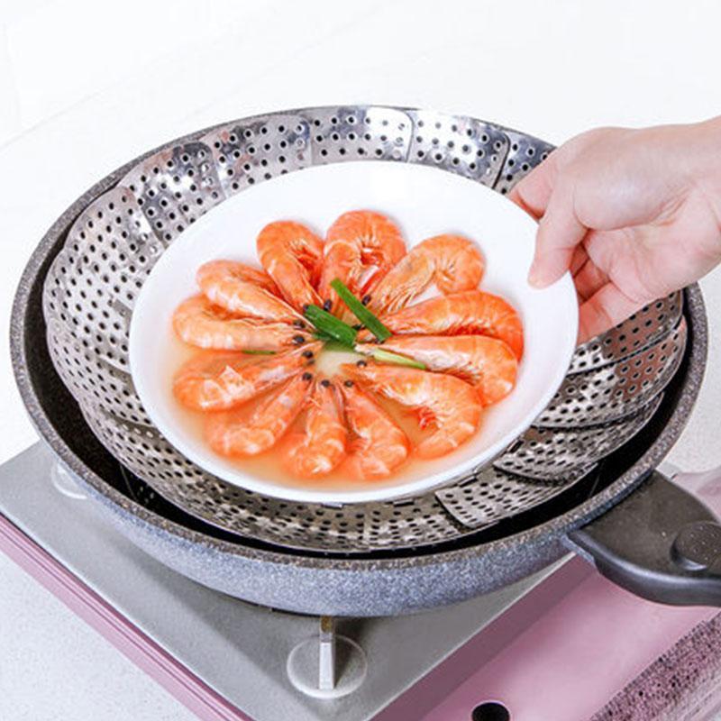 Premium Stainless Steel Foldable Steam Tray - Collapsible Fruit Tray - Steamer Basket
