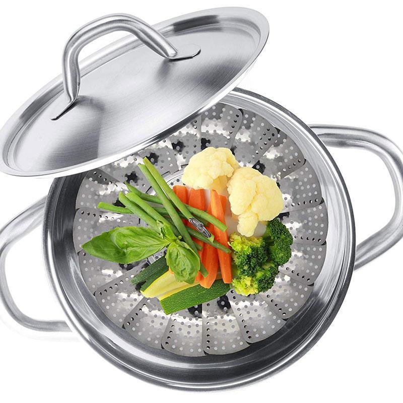 Premium Stainless Steel Foldable Steam Tray - Collapsible Fruit Tray - Steamer Basket