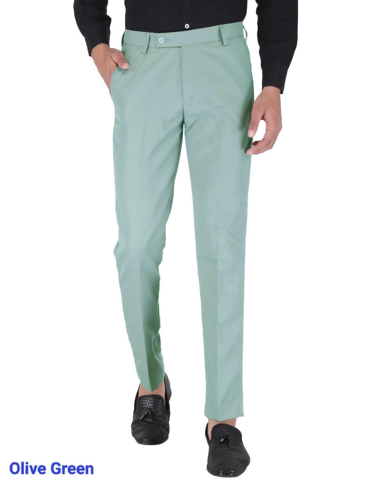 Slim Fit Lycra Trouser Pants Green color Formal Party Wear Solid Lycra  Men's | eBay